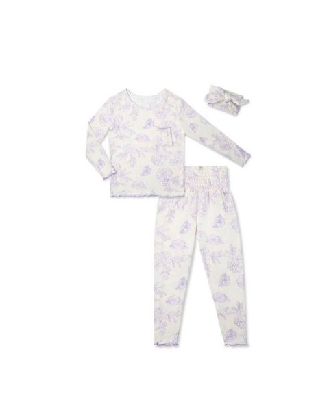 Everly Grey Little Girls Charlie Fitted Two-Piece Long Sleeve Pajamas & Head Wrap Set, цвет: Bali