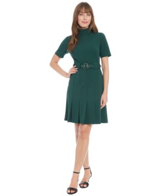 London Times - Women's Belted Pleated Fit & Flare Dress
