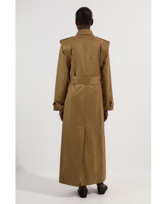 Women's Strong Shoulder Belted Maxi Trench Coat