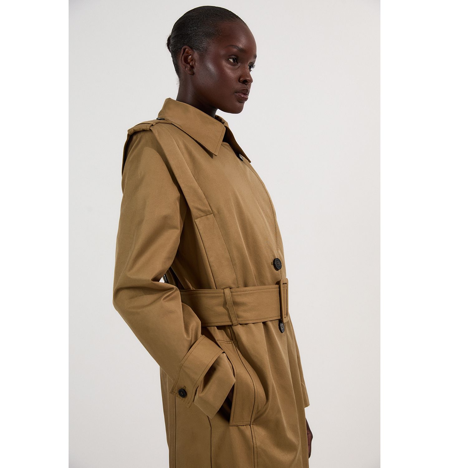 Женское пальто Karen Millen Strong Shoulder Belted Maxi Trench, цвет: Оливковый — фото 2