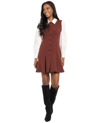 Women's Collared Pleated Mini Dress