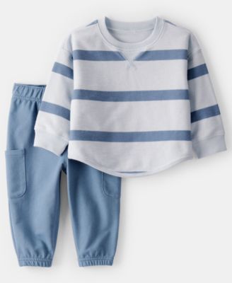 Carter's - Baby Boys 2-Piece Striped Terry Long-Sleeve T-Shirt and Pants Set