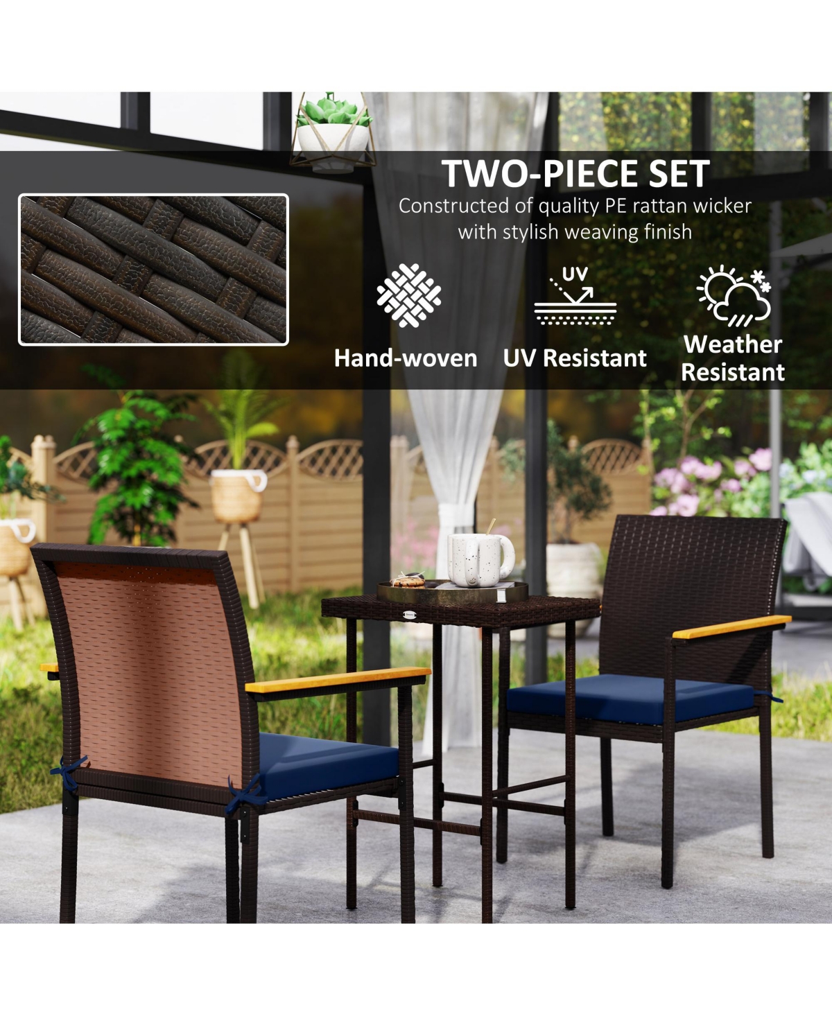 Outsunny 2 Pcs Wicker Dining Chair, Outdoor Chairs w