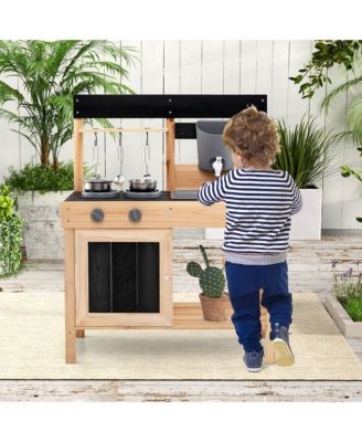 Mud Kitchen Playset Outdoor Kids Pretend Play Kitchen w/2 Removable Sinks Faucet