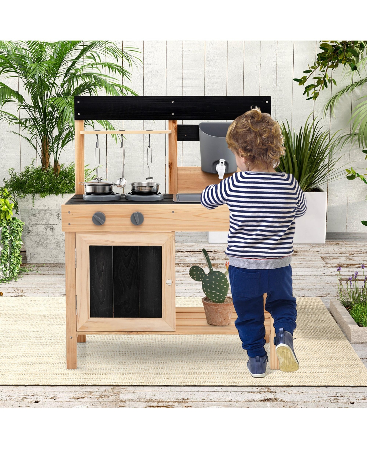 Gymax Mud Kitchen Playset Outdoor Kids Pretend Play Kitchen w/2 Removable Sinks Faucet