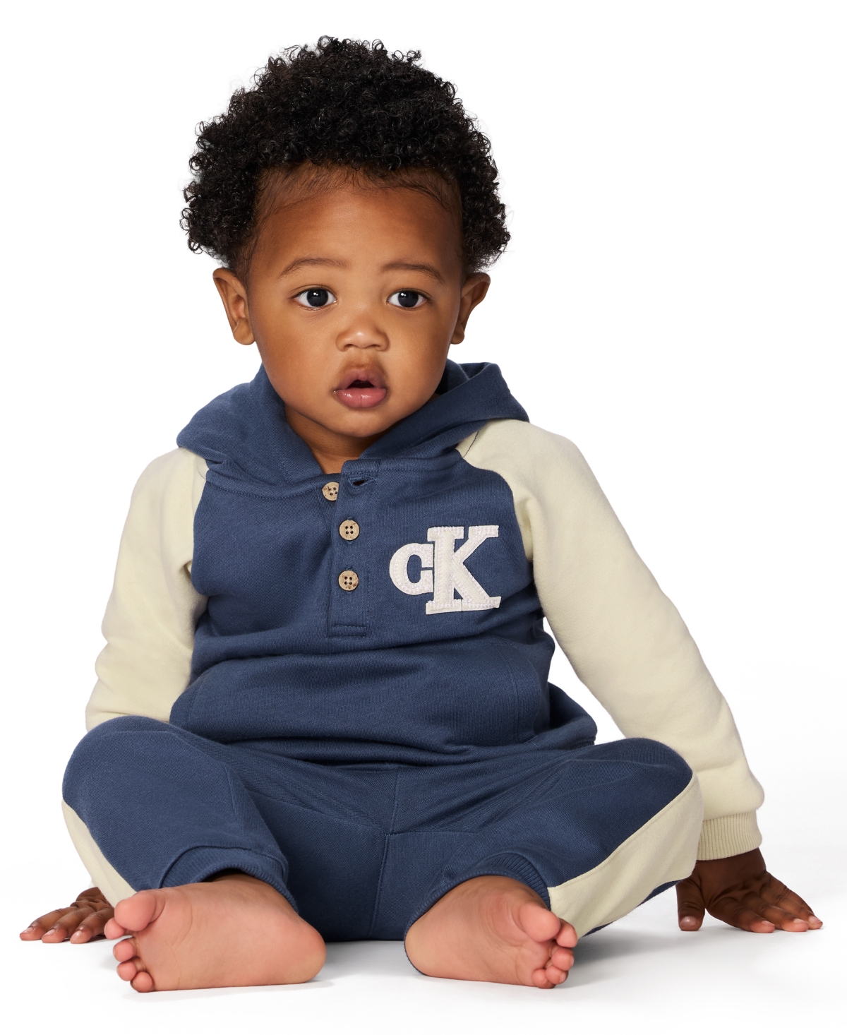 Calvin Klein Baby Boys 2-Piece Color Block Logo Fleece Hoodie and Joggers Set