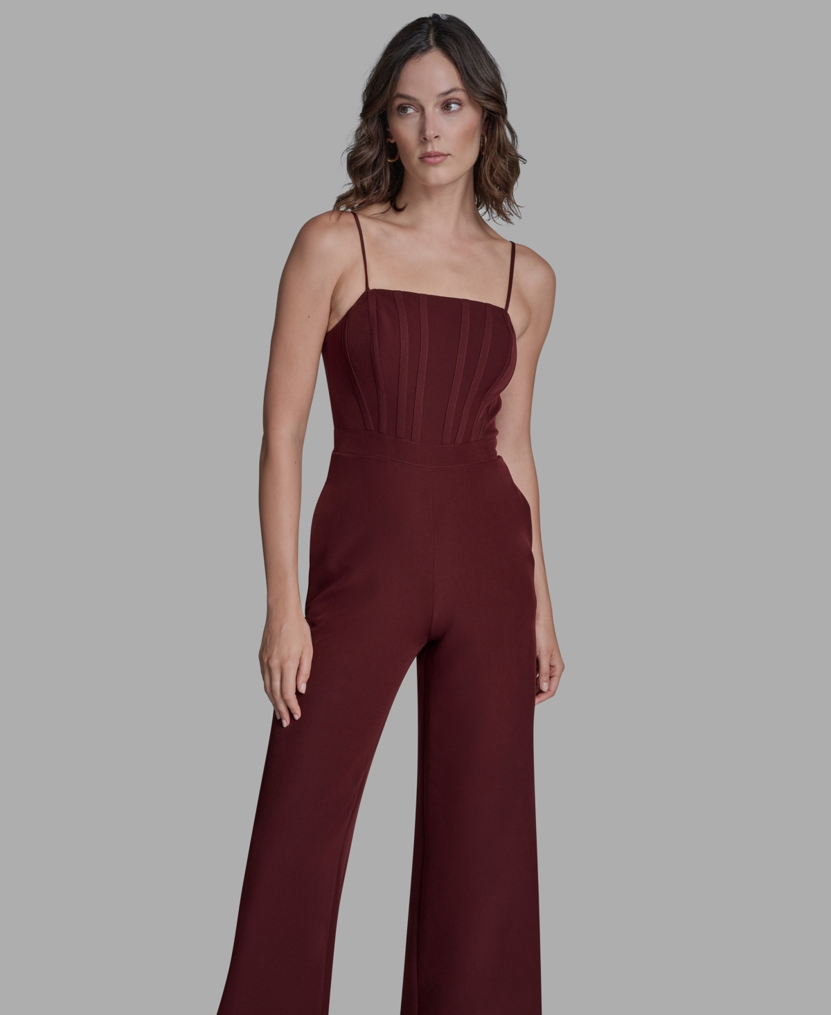 Bcbg Women's Square Neck Wide Leg Jumpsuit In Brown