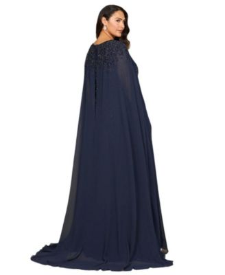 Women's Chiffon A-line Long Gown with Long Cape Sleeves
