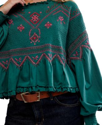 Women's Holly Crewneck Geometric Embroidered Top