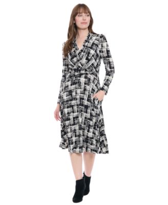 Women's Printed Long-Sleeve Midi Dress