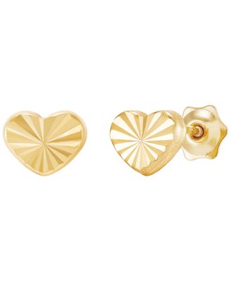 Macy's - Kids Polished Heart Button Stud Earrings in 10K Yellow Gold