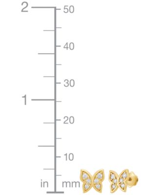 Children's White Cubic Zirconia Butterfly Earrings in 14k Yellow Gold