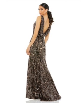 Women's Ieena Sequined One Shoulder Draped Back Gown