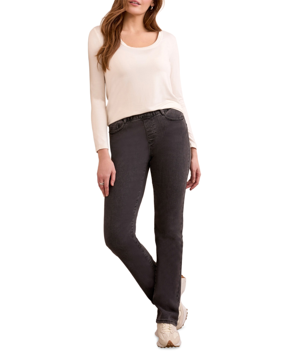 Tribal Women's Sophia Curvy Boundless Stretch Denim Pull-on Straight Leg Jeans In Gray