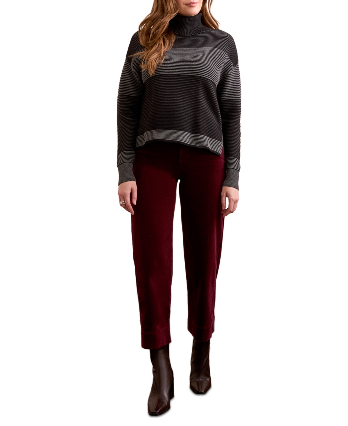 Tribal Women's Two Tone Turtleneck High Low Sweater In Black
