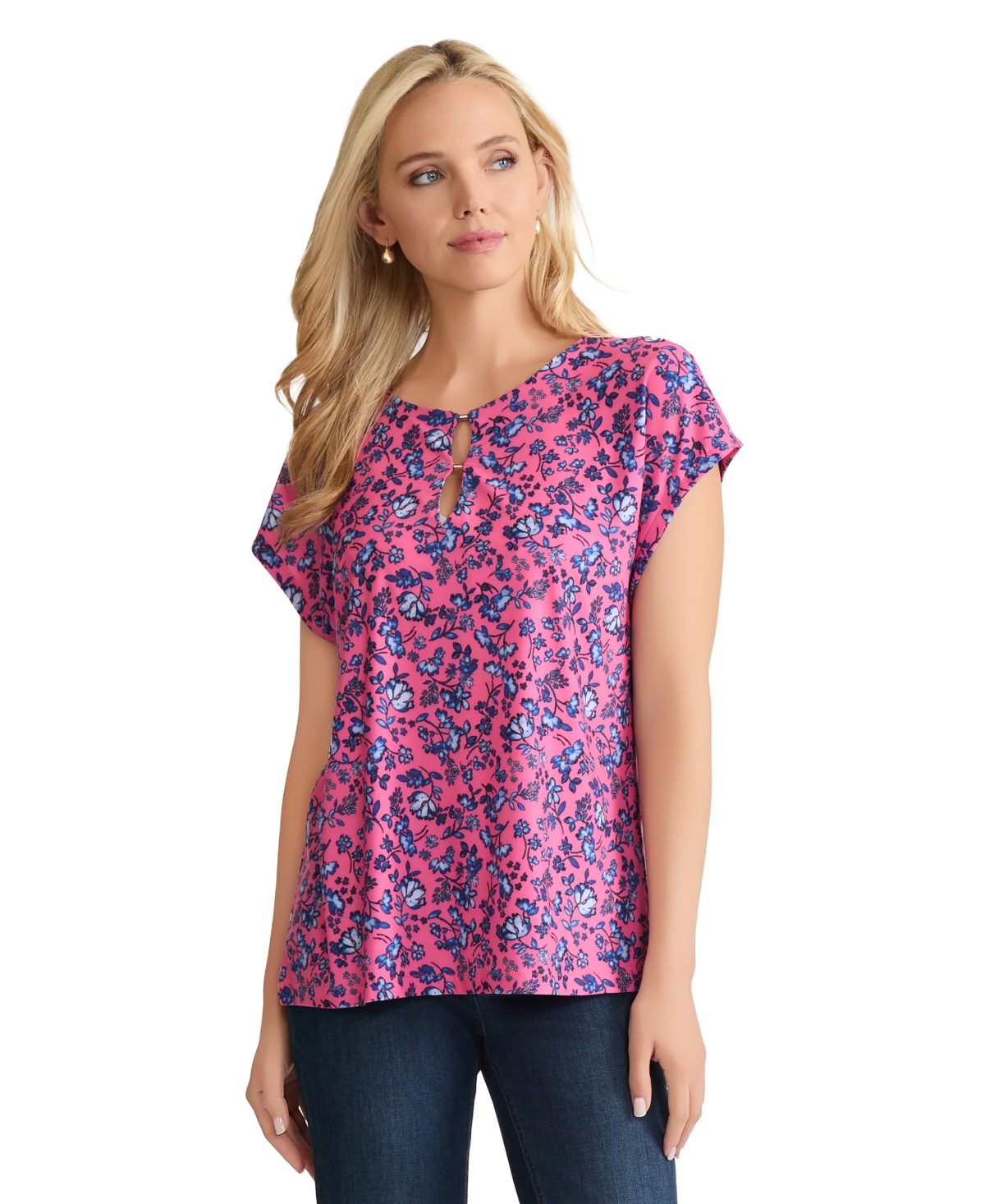 Jones New York Women's Double Trim Extended Shoulder Top