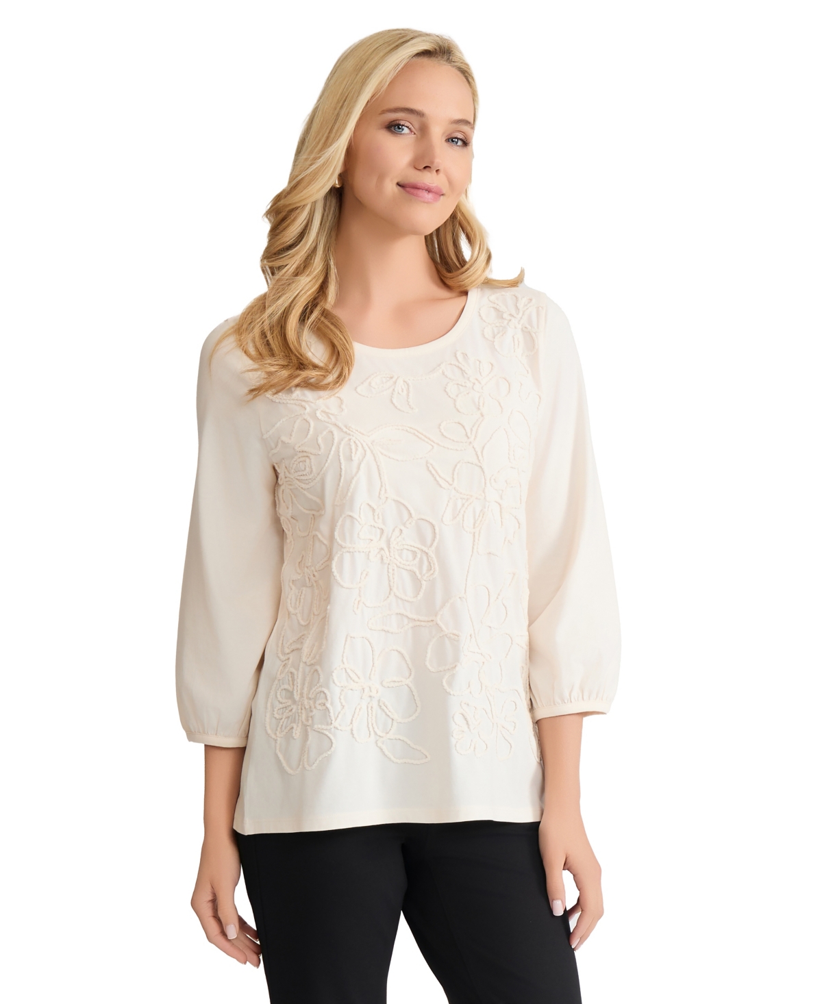 Jones New York Women's 3/4-sleeve Soutache Top In White