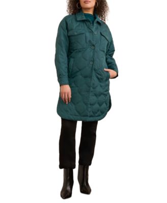 Women's Long Quilted Button-Up Jacket With Pockets