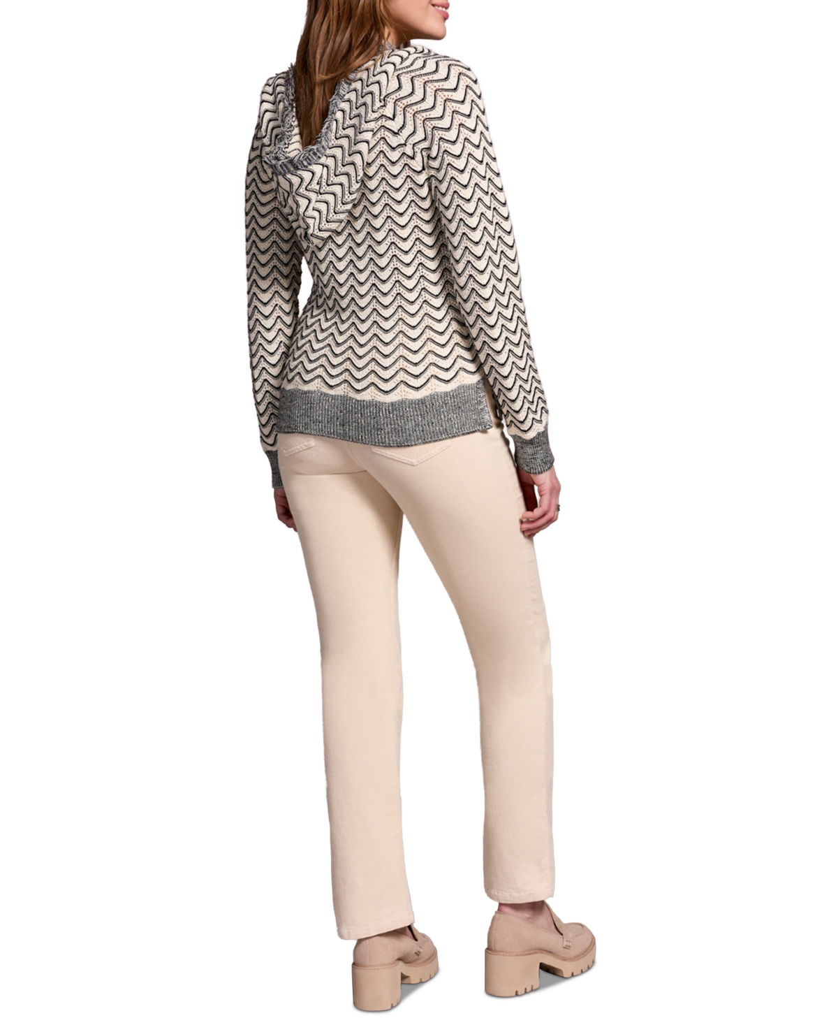Tribal Women's Fringe Long Sleeve Hooded Sweater In Gray