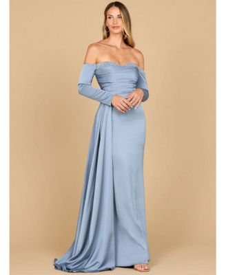 Women's Off Shoulder Satin Dress with Beaded Details
