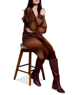 Women's Boucle Space Dye Puff Sleeve Long Cardigan