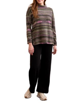 Women's Striped Mock Neck Long Sleeve Top