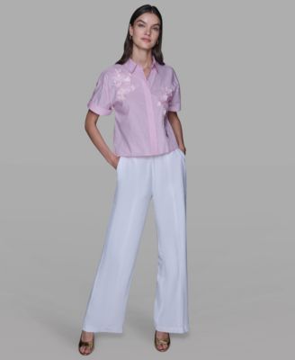 Women's Striped Floral Detail Top