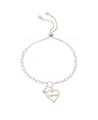 Unwritten - Two Tone "Mama" Open Cubic Zirconia Heart Cubic Zirconia Bezel Link Chain Boloo Bracelet