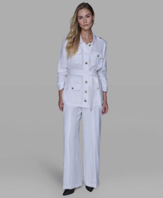 Women's Collared Linen-Blend Belted Jacket