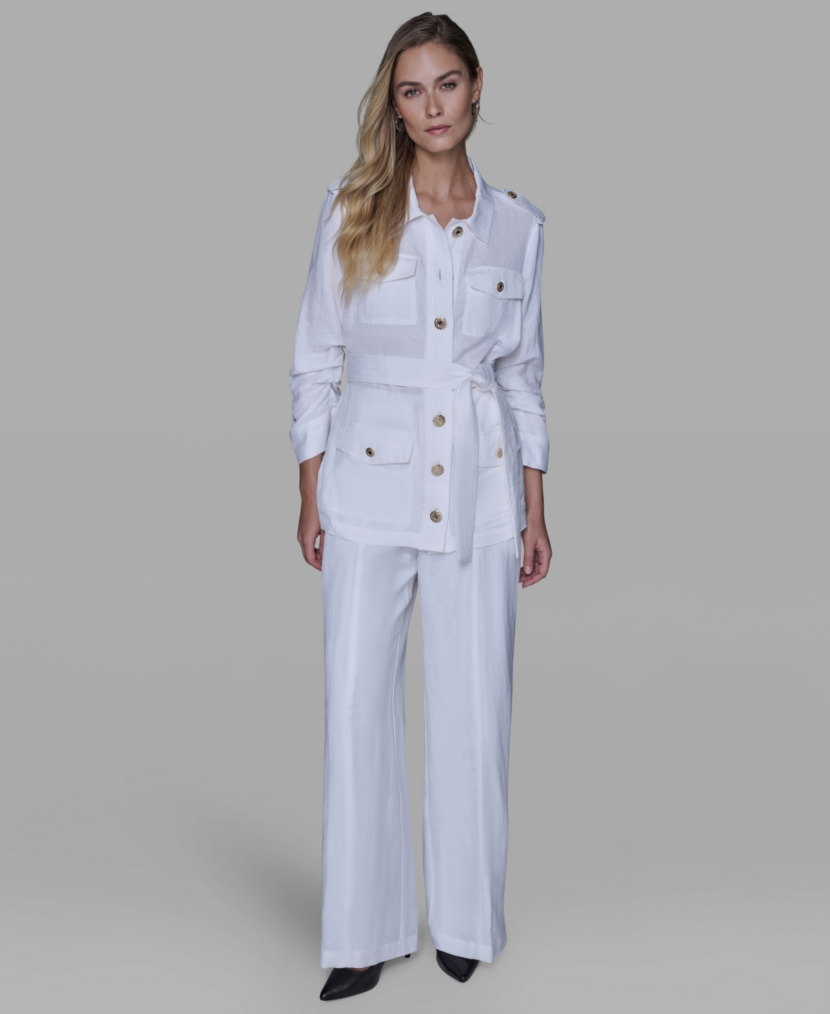 Karl Lagerfeld Women's Belted Jacket In White