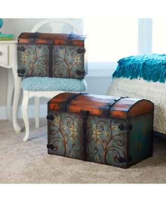 Vintage Decorative Trunk, Large, Chinese Fir with MDF Detail, Sandalwood and Vintage Blue