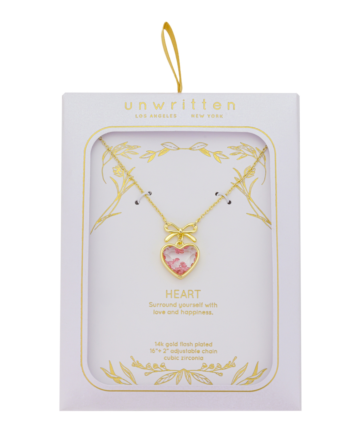 Unwritten Light Pink Rose Cubic Zirconia Heart Shaker With Bow Necklace With Extender