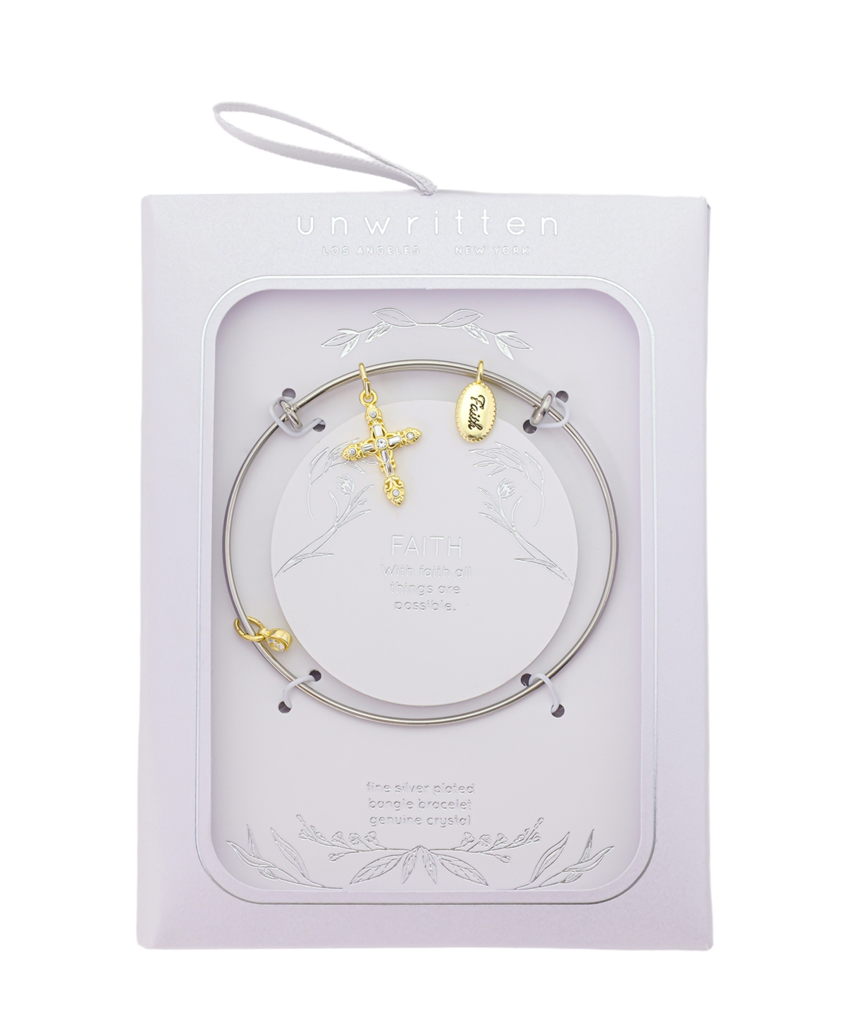 Unwritten Two Tone Tone "faith" Crystal Cross And Crystal Bezel Bangle Bracelet In Gold