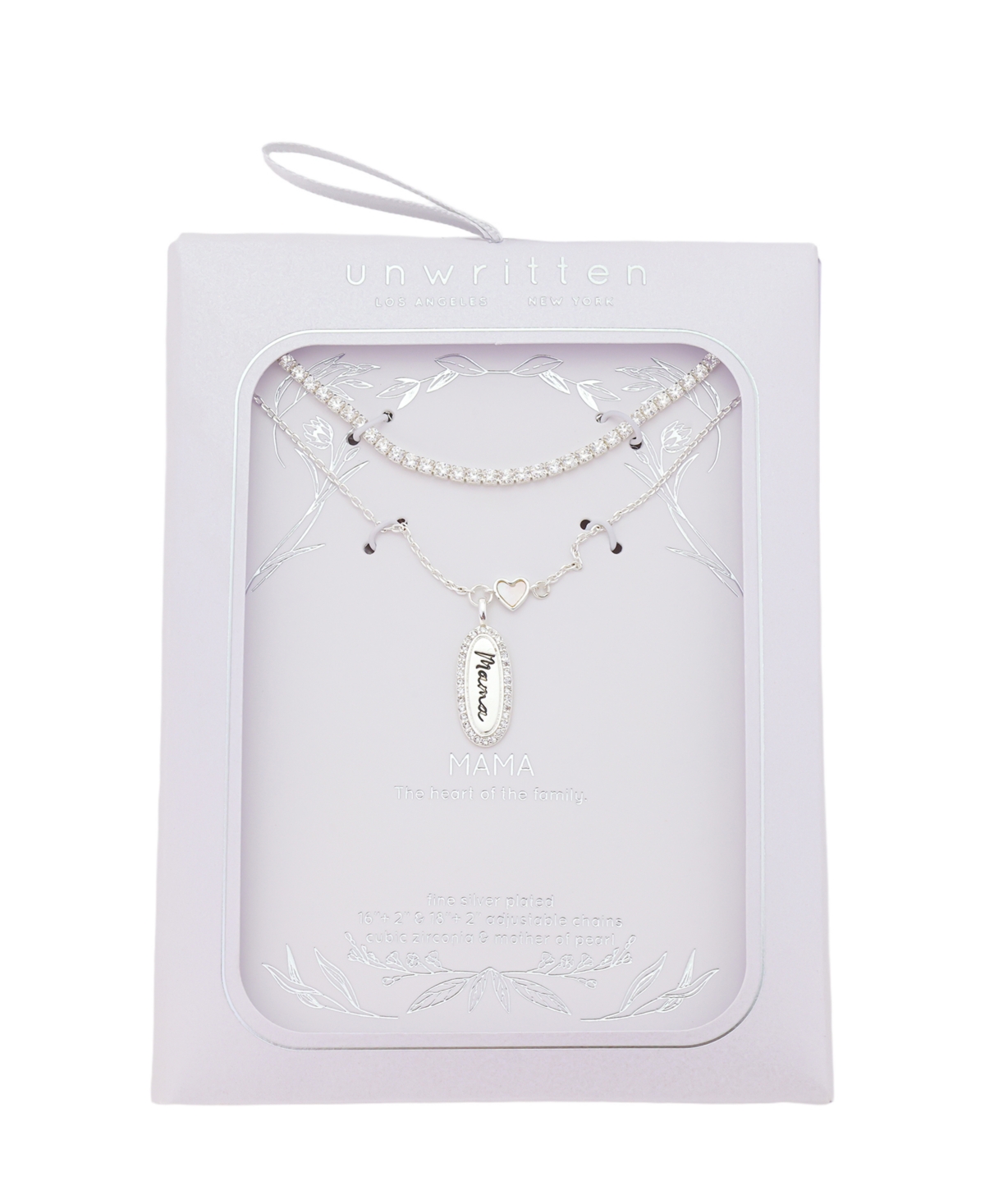 Unwritten "Mama" Cubic Zirconia , Mother Of Cultivated Pearl Heart Cubic Zirconia Link Chain Necklace 2Pcs Set