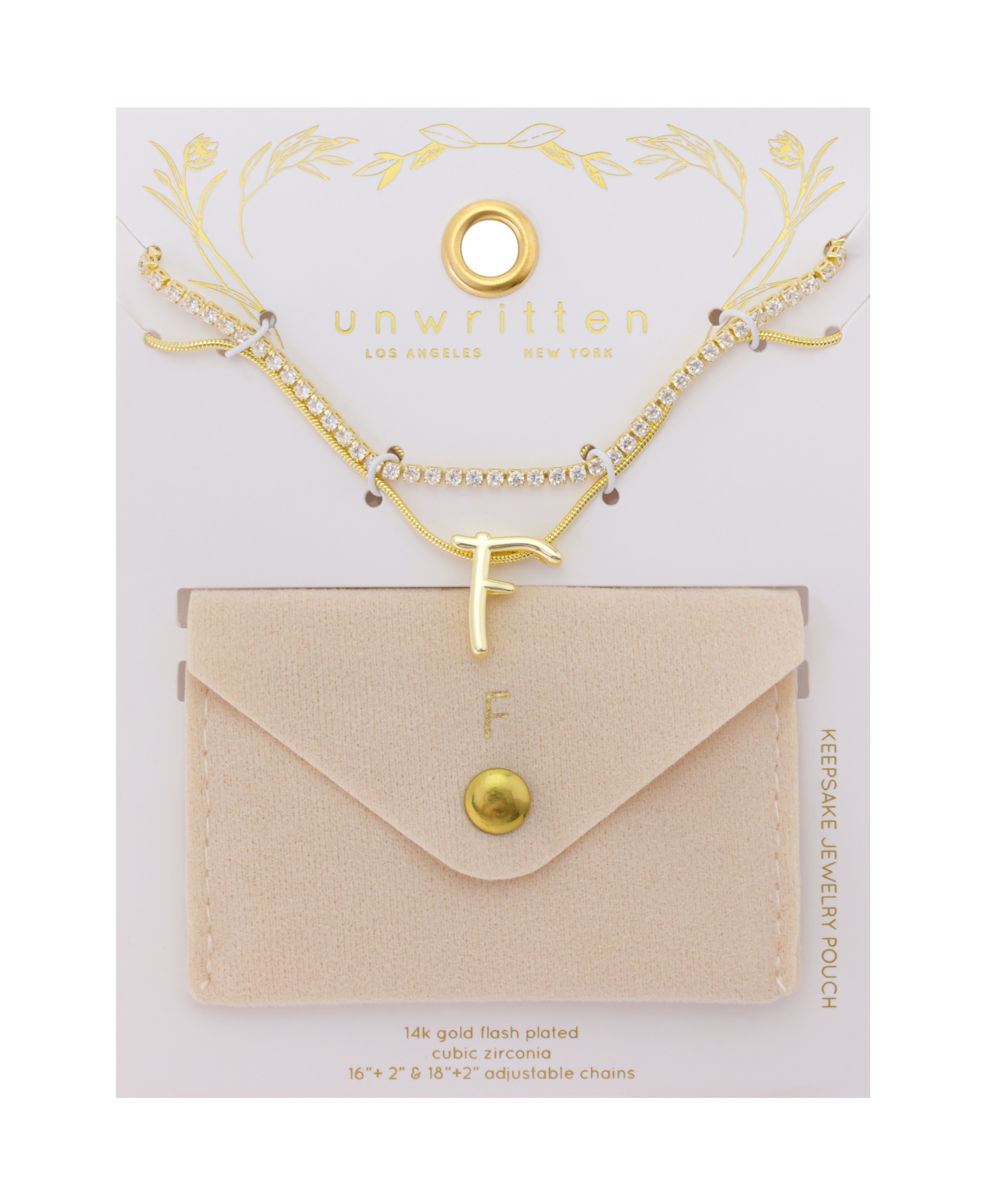 Unwritten Letter "F" Initial Snake Chain Cubic Zirconia Chain Necklace With Extender 2Pcs Set