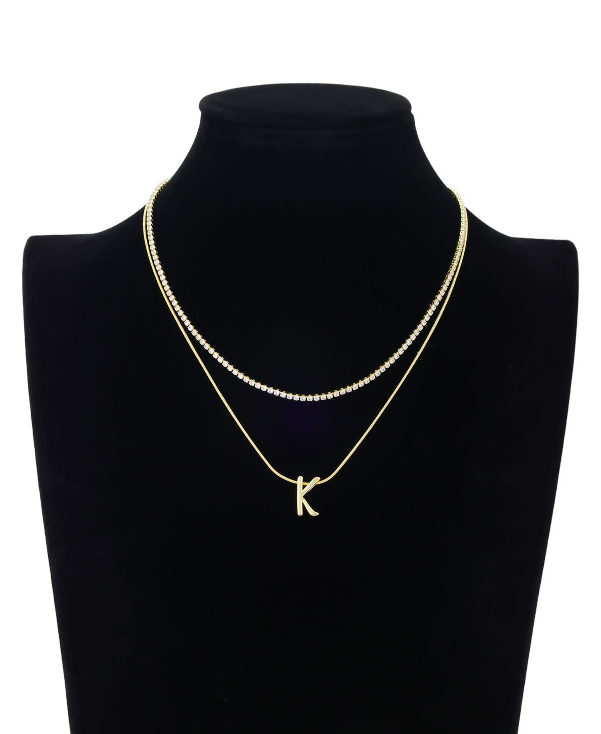 Unwritten Letter "a" Initial Snake Chain Cubic Zirconia Chain Necklace With Extender 2pcs Set In Gold