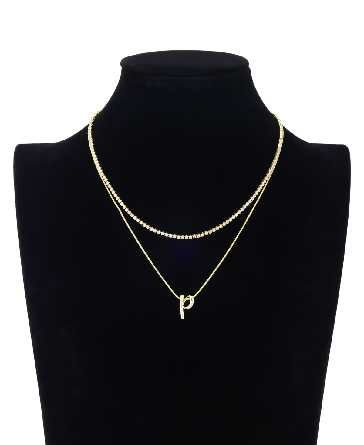 Unwritten Letter "a" Initial Snake Chain Cubic Zirconia Chain Necklace With Extender 2pcs Set In Gold