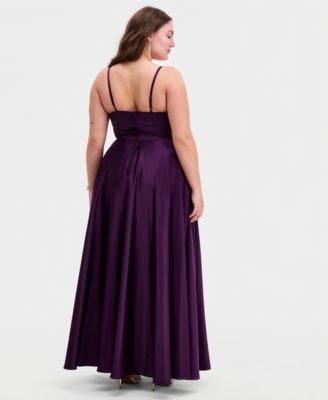 Trendy Plus Size Satin Sleeveless Front-Slit Gown