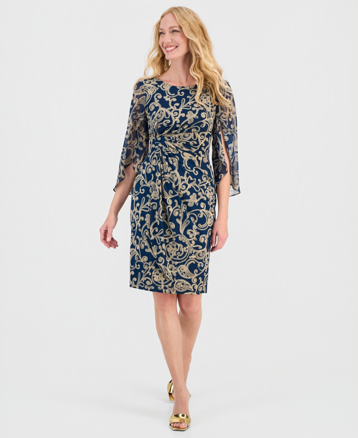 Connected Women's 3/4-Sleeve Printed Sheath Dress
