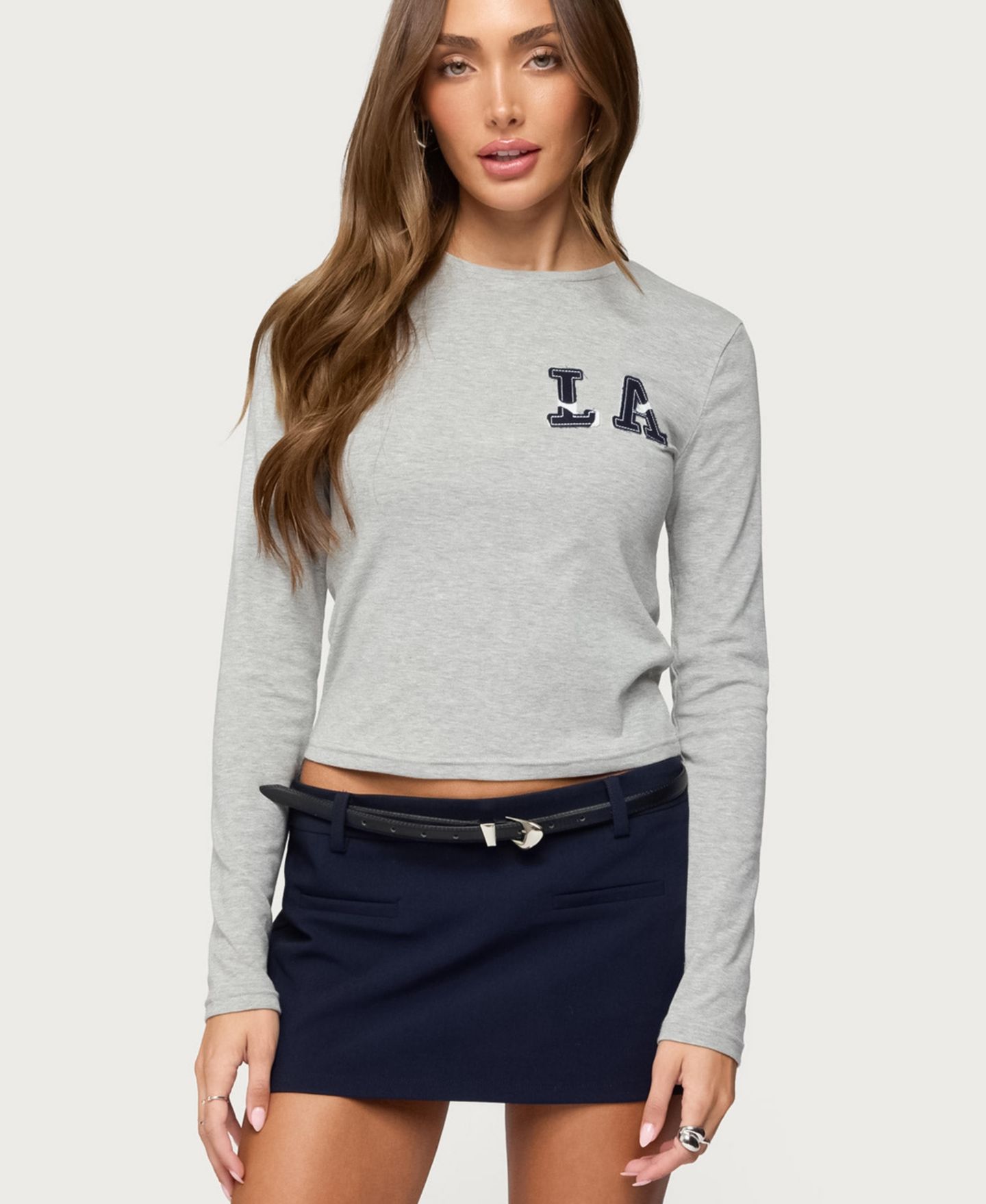 Женская футболка Edikted La Girl Long Sleeve, цвет: Серый меланжевый — фото 1