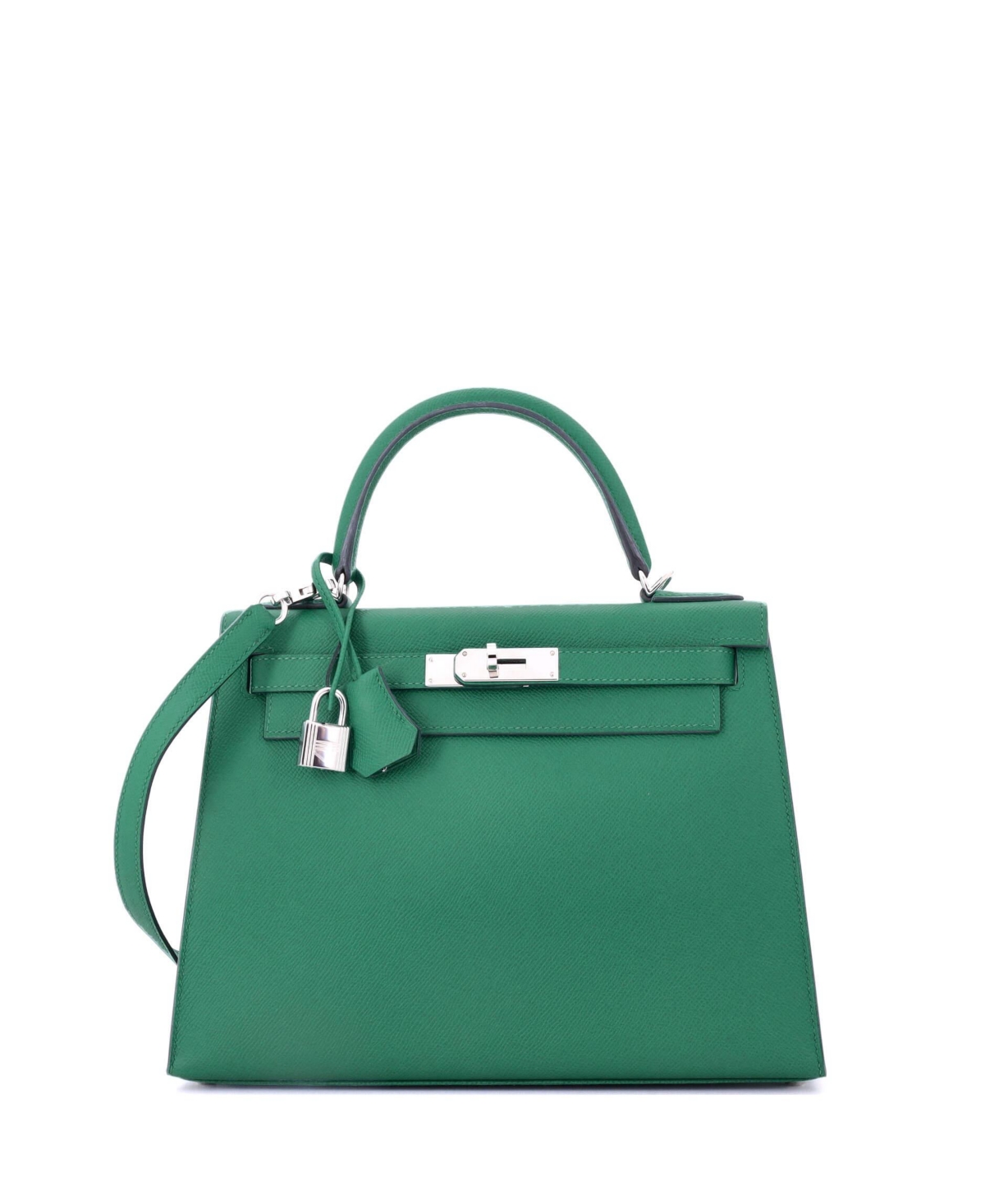 Pre-Owned Hermes Kelly 28 Handbag Green Epsom with Palladium Hardware