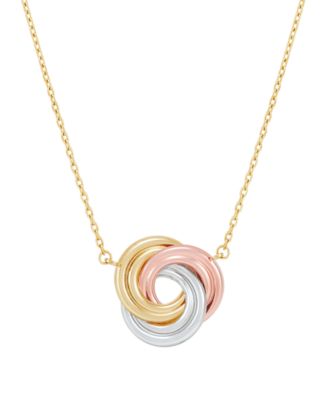 Macy's - Polished Love Knot Pendant Necklace in 10k Yellow, White and Rose Gold