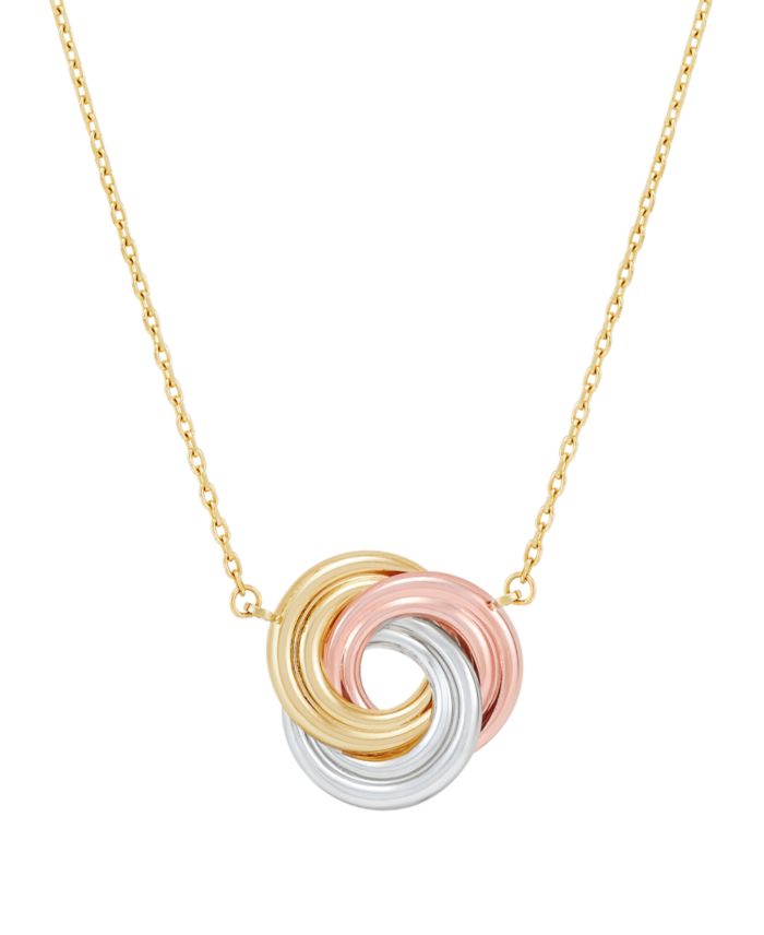 Polished Love Knot Pendant Necklace in 10k Yellow, White and Rose Gold