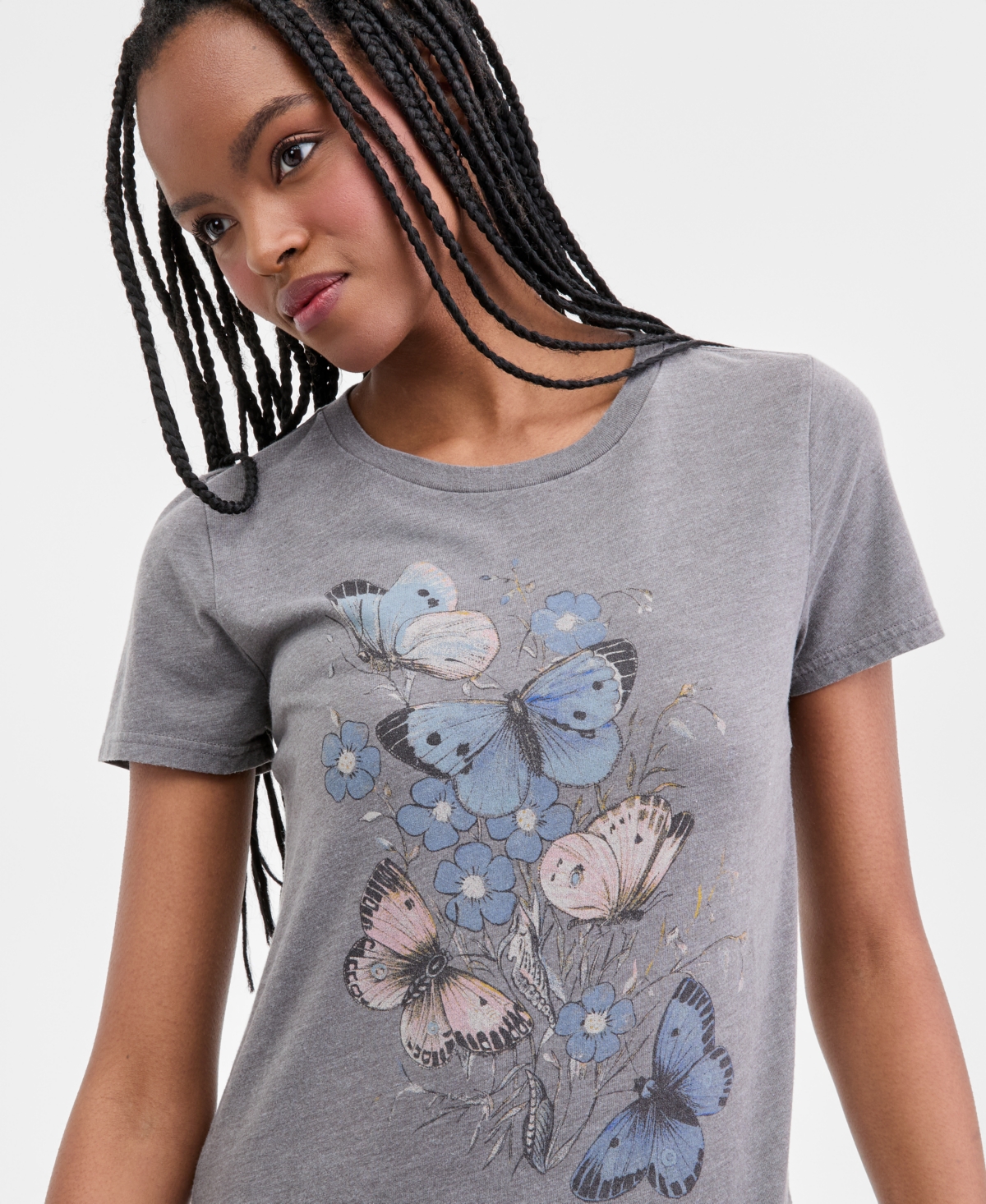 Lucky Brand Women's Floral Butterfly Motif Classic Crewneck T-Shirt
