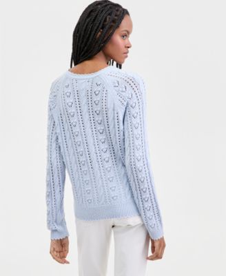 Women's Pointelle Crewneck Long-Sleeve Sweater
