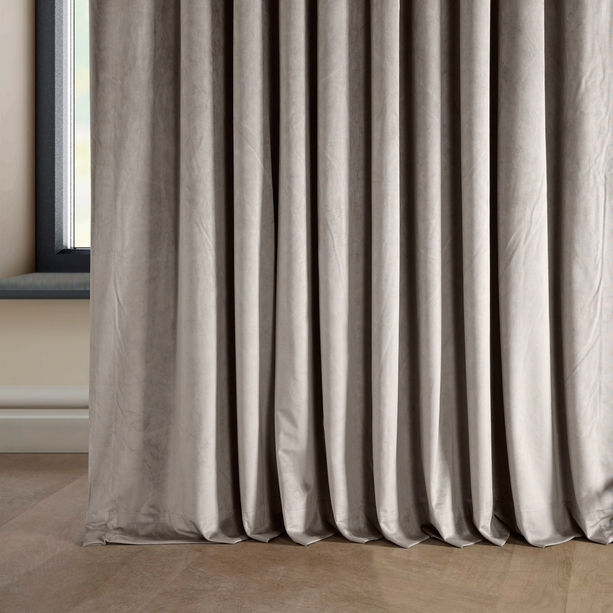 Half Price Drapes Library Taupe Extra Wide Signature Plush Velvet Hotel Blackout Curtain