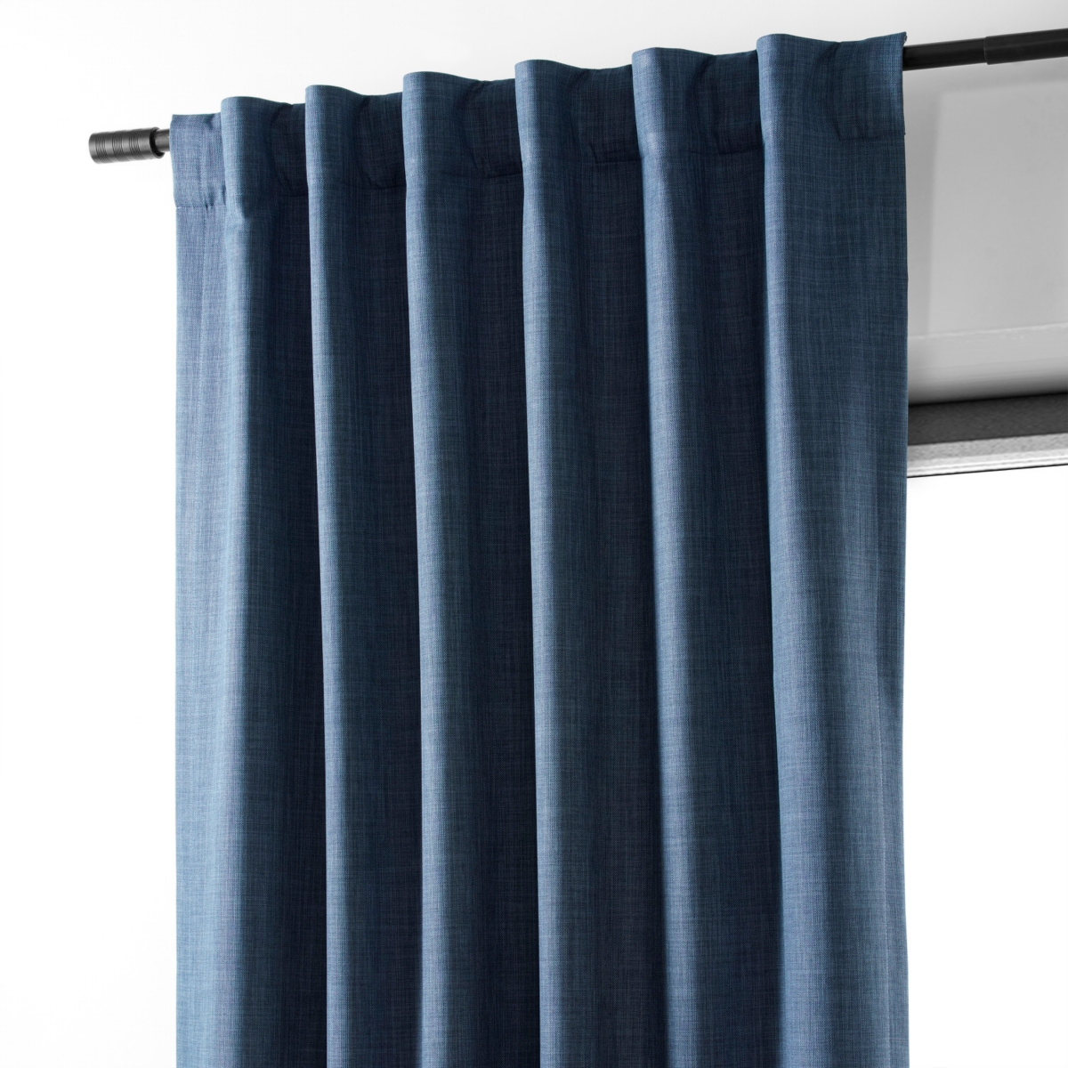 Half Price Drapes Dark Blue Performance Linen Hotel Blackout Curtain