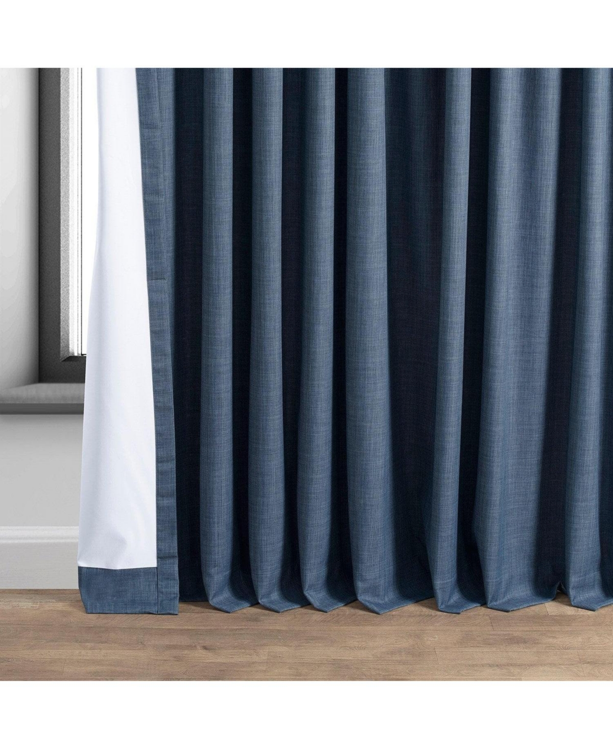 Half Price Drapes Dark Blue Extra Wide Performance Linen Hotel Blackout Curtain
