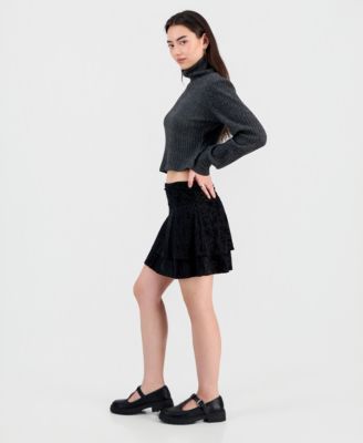 Juniors' Flocked Ruffle Lace Skirt