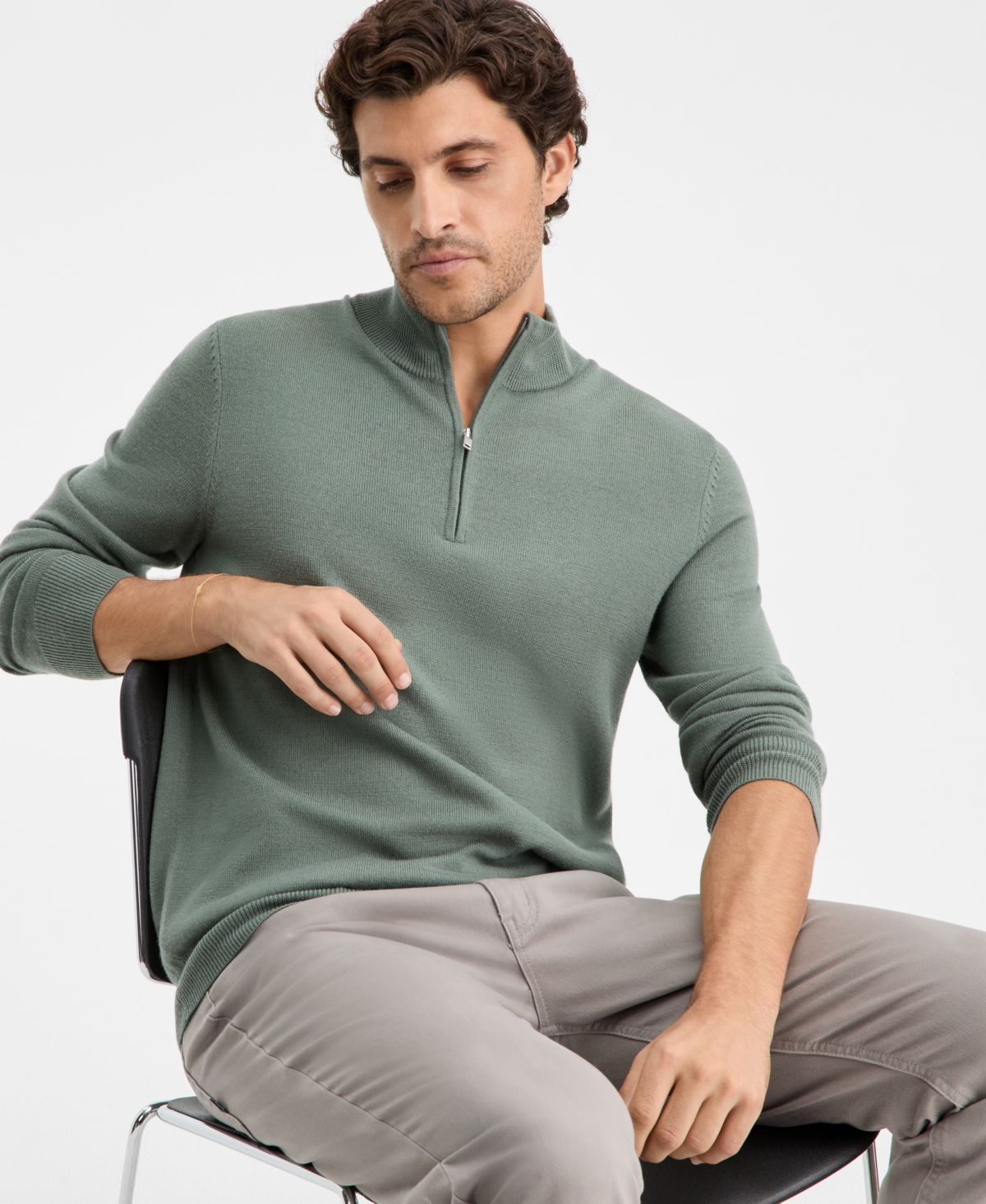 Alfani Men's Long-sleeve Half-zip Merino Sweater, Created For Macy's In Gray